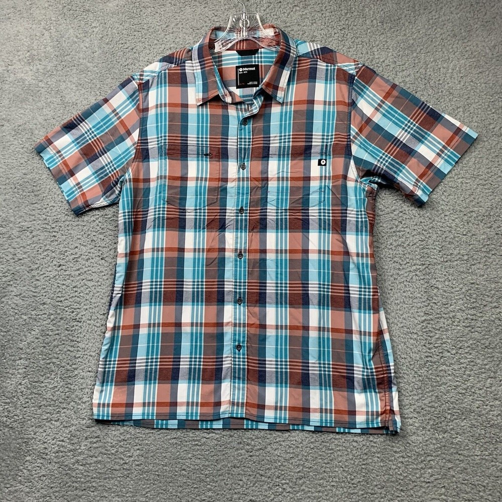 Marmot Shirt Mens XL Multicolor  Plaid Check Nylon Blend Button Up Pockets